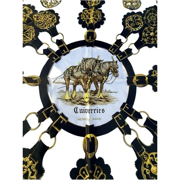 Hermes Black and Gold Equestrian Scarf 35x35” - Picture 4 of 8